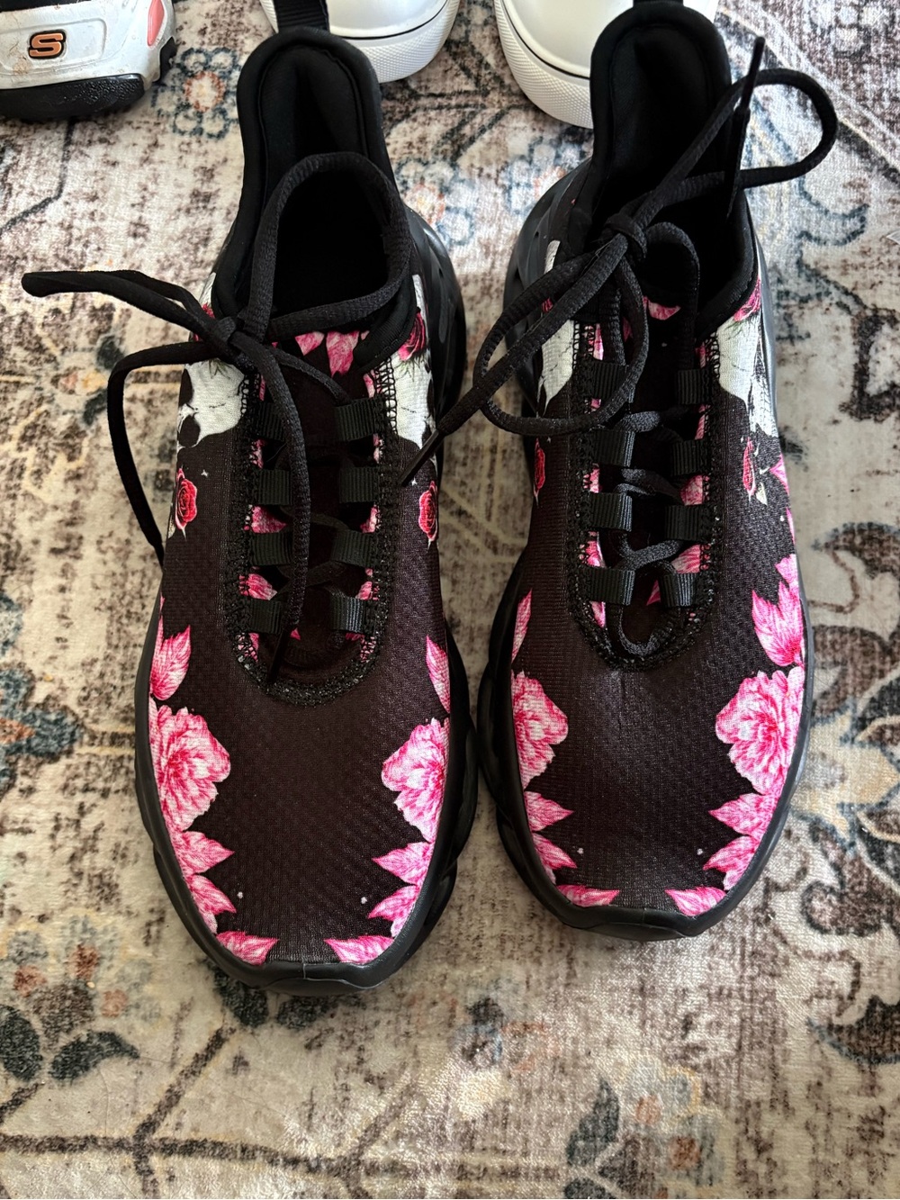 Women’s Floral Black Athletic Sneakers with Pink Rose Print